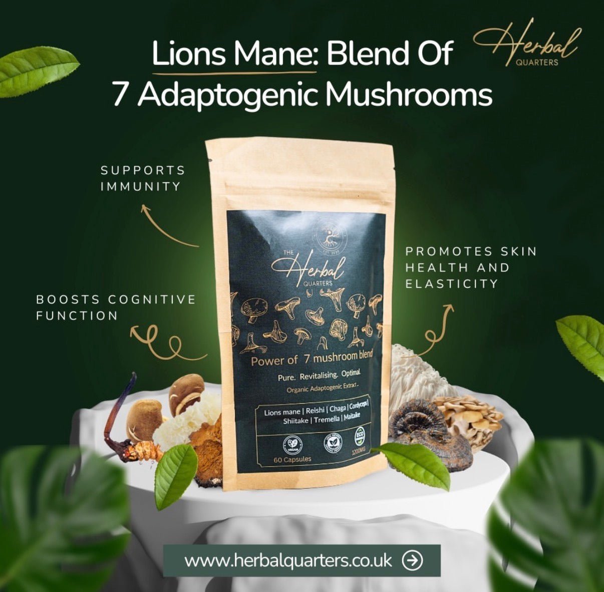 Lions Mane: Blend Of 7 Adaptogenic Mushrooms (60 Capsules) - Image 9
